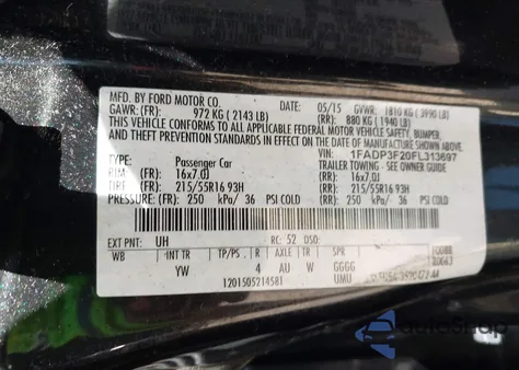 2015 Ford Focus Se z USA, uszkodzony, nr VIN 1FADP3F20FL313697